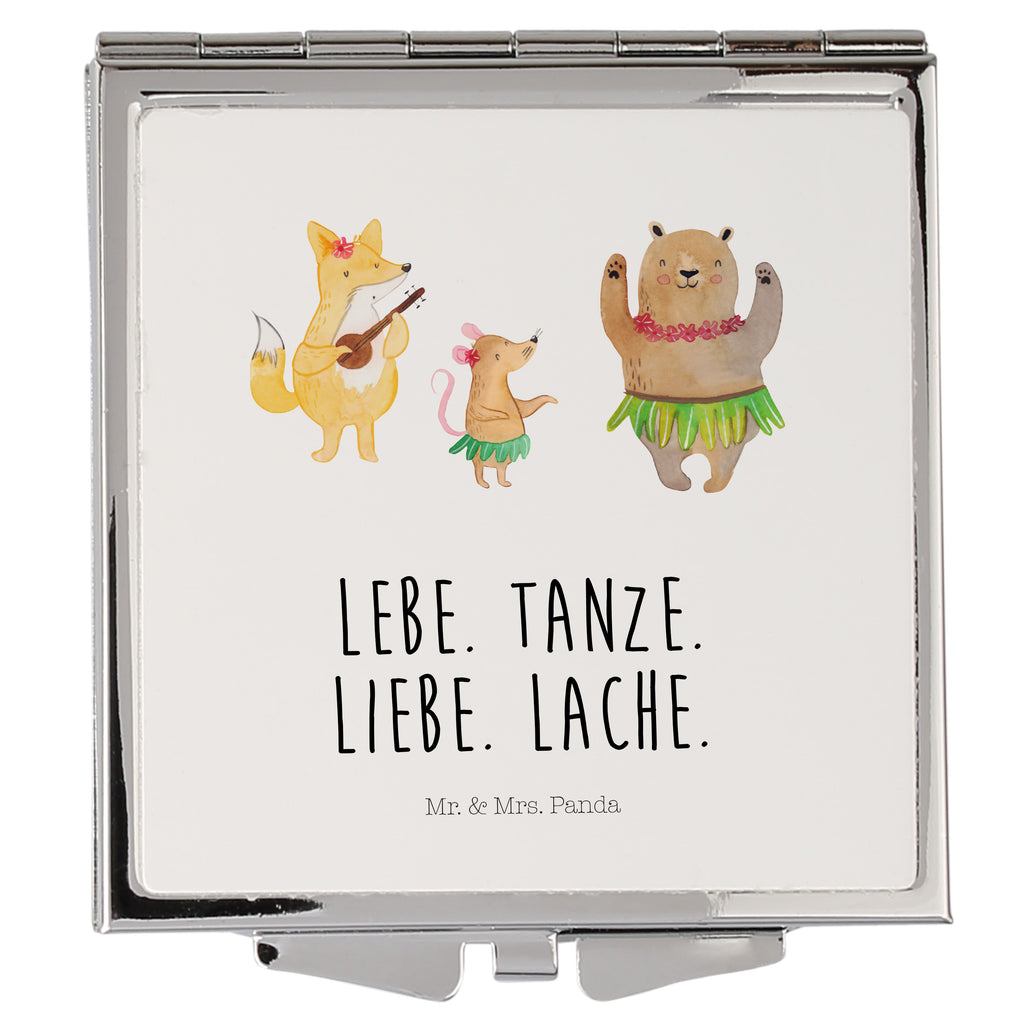 Handtaschenspiegel quadratisch Waldtiere Aloha Spiegel, Handtasche, Quadrat, silber, schminken, Schminkspiegel, Tiermotive, Gute Laune, lustige Sprüche, Tiere, Wald, Waldtiere, Musik, Aloha, Bär, Hase, Igel, Tanzen, Leben, Lachen