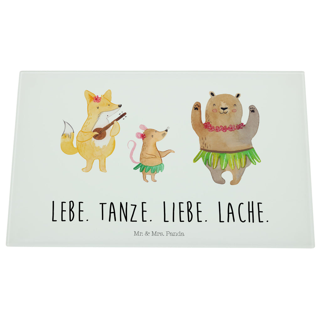 Medium Glas Schneidbrett Waldtiere Aloha Glasschneidebrett, Schneidebrett, Tiermotive, Gute Laune, lustige Sprüche, Tiere, Wald, Waldtiere, Musik, Aloha, Bär, Hase, Igel, Tanzen, Leben, Lachen