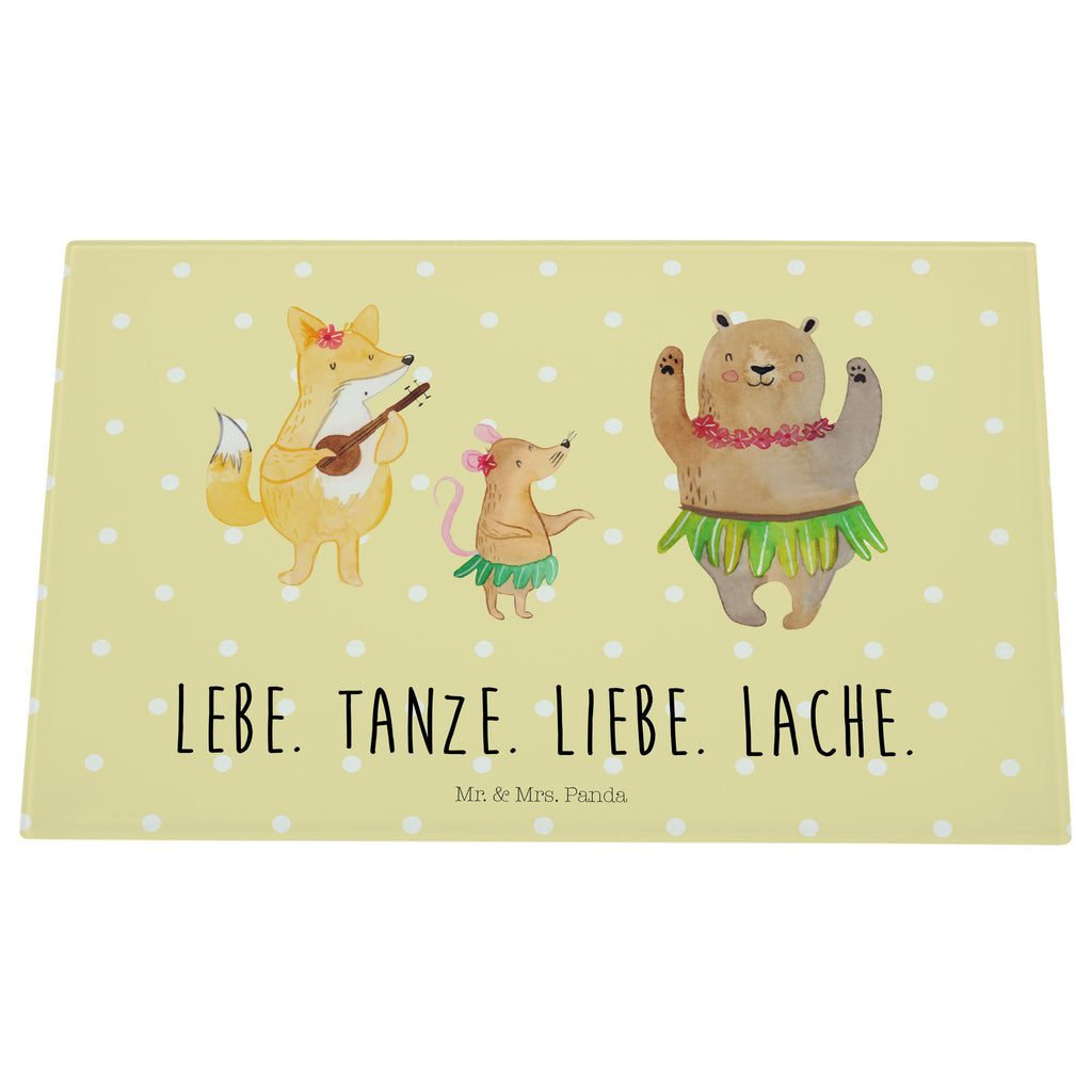 Medium Glas Schneidbrett Waldtiere Aloha Glasschneidebrett, Schneidebrett, Tiermotive, Gute Laune, lustige Sprüche, Tiere, Wald, Waldtiere, Musik, Aloha, Bär, Hase, Igel, Tanzen, Leben, Lachen