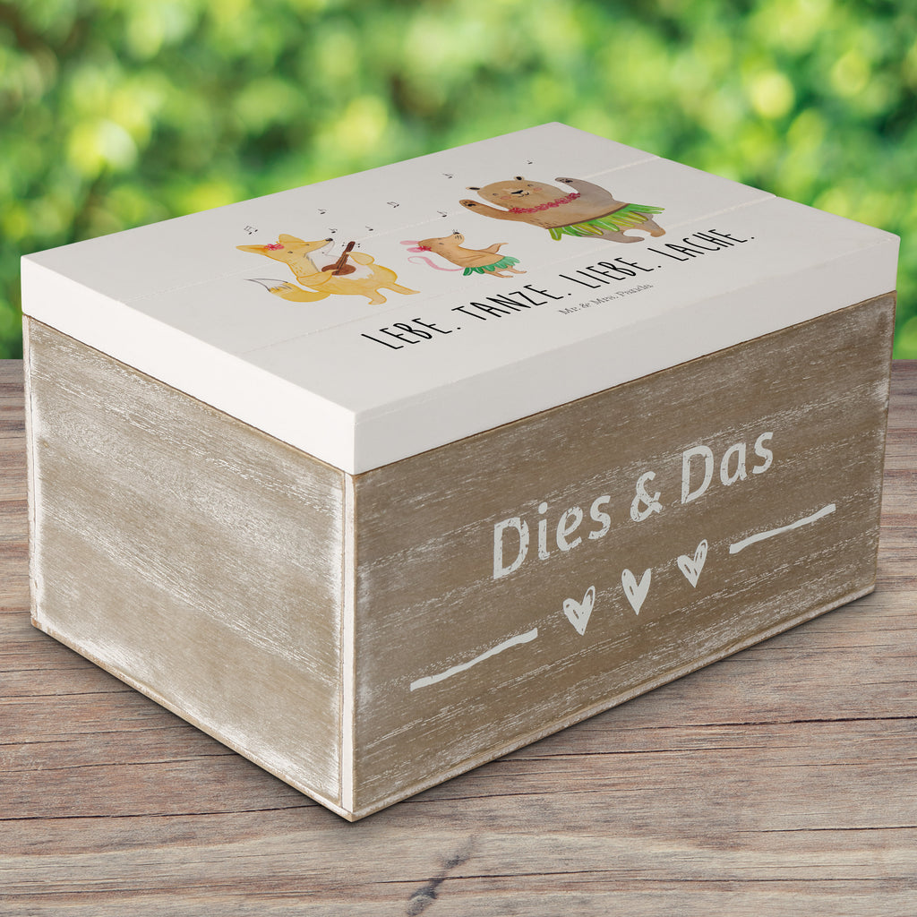 Holzkiste Waldtiere Aloha Holzkiste, Kiste, Schatzkiste, Truhe, Schatulle, XXL, Erinnerungsbox, Erinnerungskiste, Dekokiste, Aufbewahrungsbox, Tiermotive, Gute Laune, lustige Sprüche, Tiere, Wald, Waldtiere, Musik, Aloha, Bär, Hase, Igel, Tanzen, Leben, Lachen