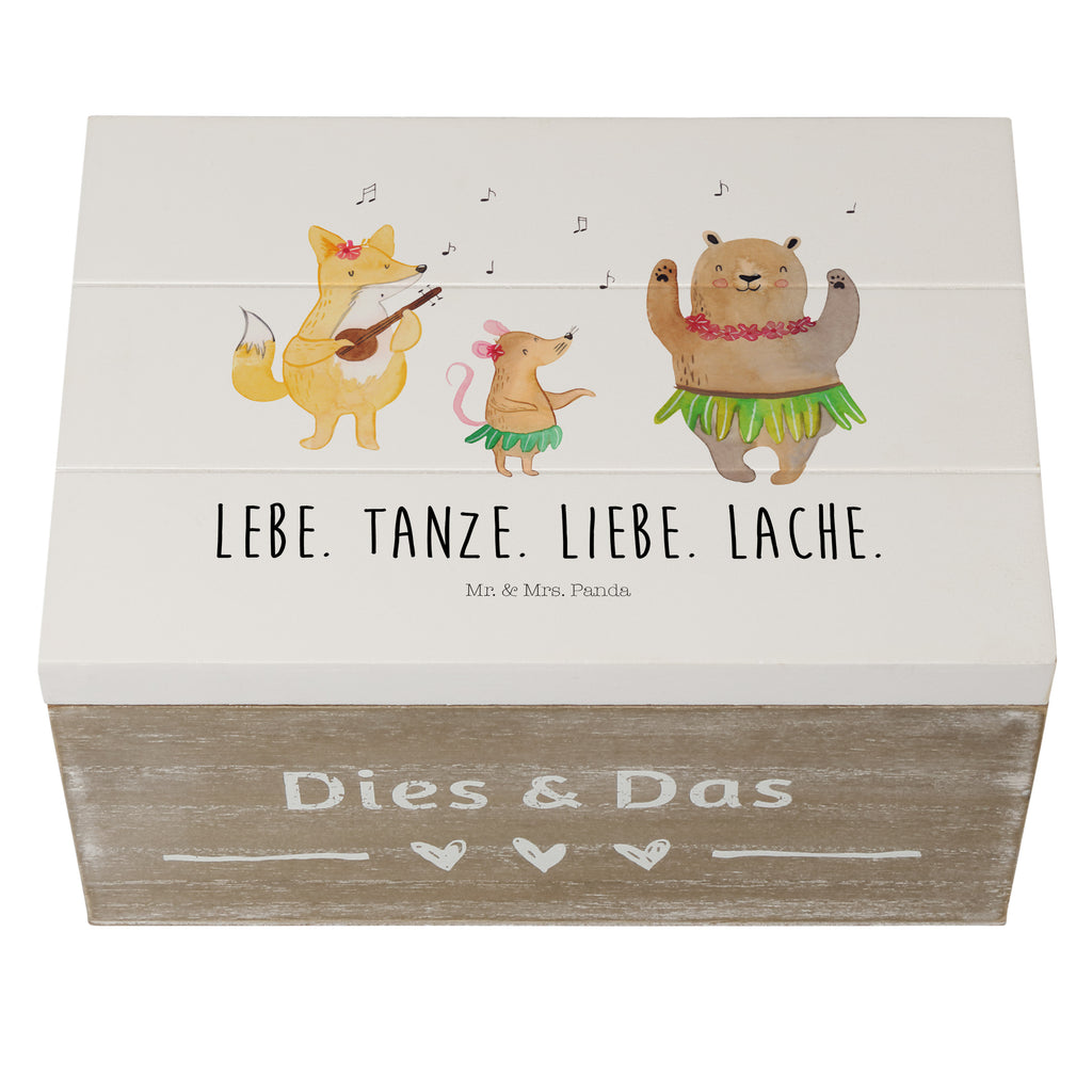 Holzkiste Waldtiere Aloha Holzkiste, Kiste, Schatzkiste, Truhe, Schatulle, XXL, Erinnerungsbox, Erinnerungskiste, Dekokiste, Aufbewahrungsbox, Tiermotive, Gute Laune, lustige Sprüche, Tiere, Wald, Waldtiere, Musik, Aloha, Bär, Hase, Igel, Tanzen, Leben, Lachen