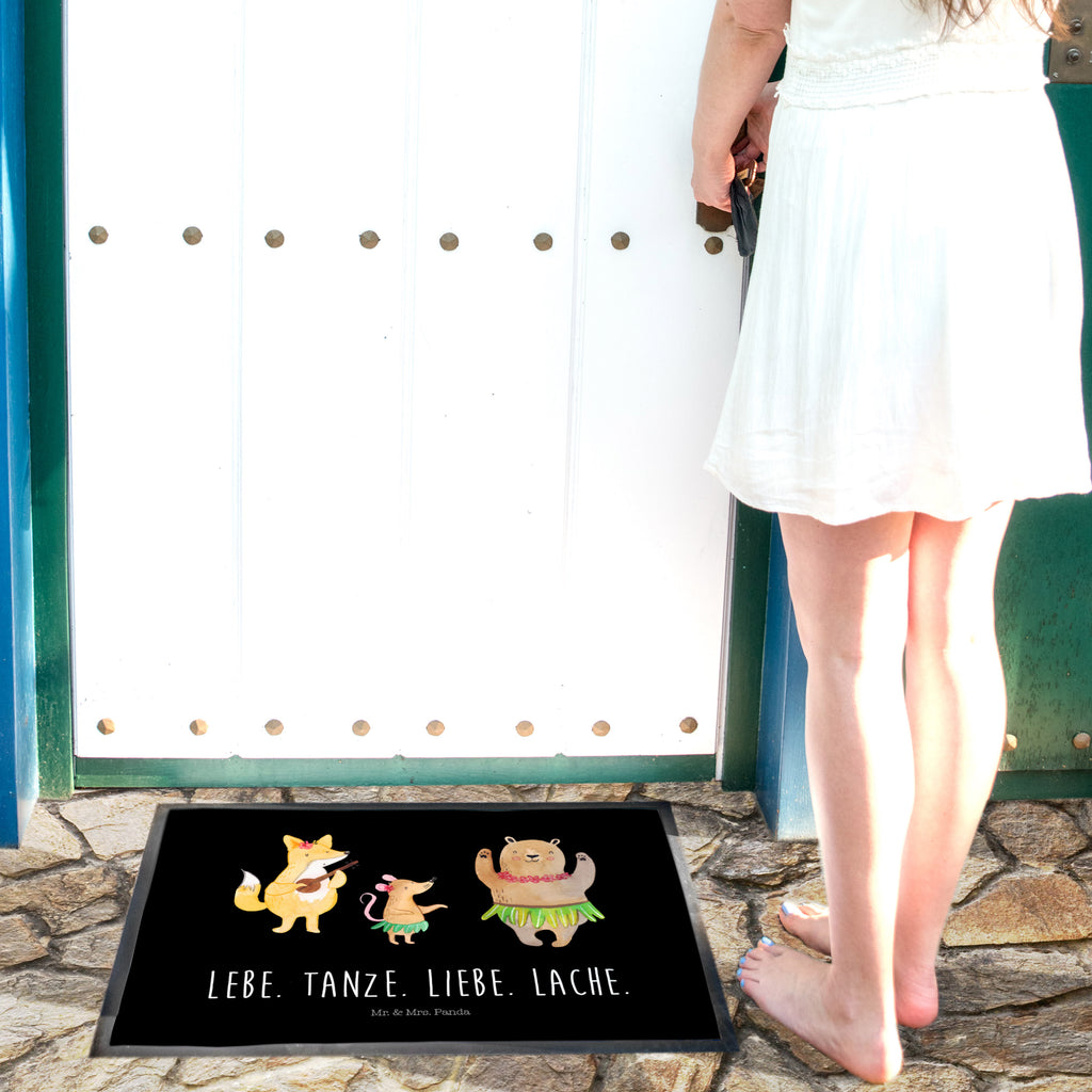 Fußmatte Waldtiere Aloha Wald, Waldtiere, Musik, Aloha, Bär, Hase, Igel, Tanzen, Leben, Lachen Türvorleger, Schmutzmatte, Fußabtreter, Matte, Schmutzfänger, Fußabstreifer, Schmutzfangmatte, Türmatte, Motivfußmatte,  Haustürmatte, Vorleger  süße Tiermotive, gute Laune, lustige Sprüche, Tiere