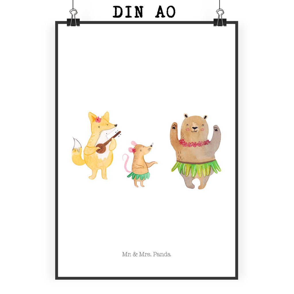 Poster Waldtiere Aloha Poster, Wandposter, Bild, Wanddeko, Küchenposter, Kinderposter, Wanddeko Bild, Raumdekoration, Wanddekoration, Handgemaltes Poster, Mr. & Mrs. Panda Poster, Designposter, Kunstdruck, Posterdruck, Tiermotive, Gute Laune, lustige Sprüche, Tiere, Wald, Waldtiere, Musik, Aloha, Bär, Hase, Igel, Tanzen, Leben, Lachen