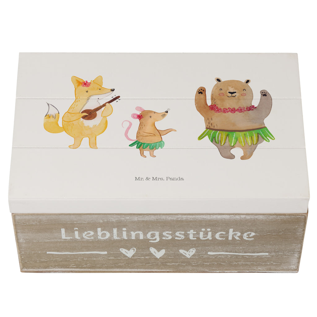 Holzkiste Waldtiere Aloha Holzkiste, Kiste, Schatzkiste, Truhe, Schatulle, XXL, Erinnerungsbox, Erinnerungskiste, Dekokiste, Aufbewahrungsbox, Tiermotive, Gute Laune, lustige Sprüche, Tiere, Wald, Waldtiere, Musik, Aloha, Bär, Hase, Igel, Tanzen, Leben, Lachen