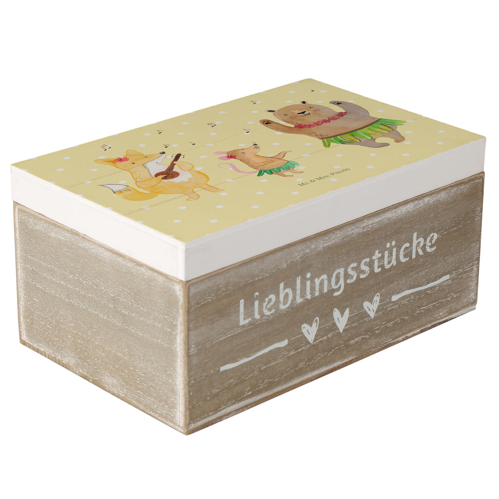 Holzkiste Waldtiere Aloha Holzkiste, Kiste, Schatzkiste, Truhe, Schatulle, XXL, Erinnerungsbox, Erinnerungskiste, Dekokiste, Aufbewahrungsbox, Tiermotive, Gute Laune, lustige Sprüche, Tiere, Wald, Waldtiere, Musik, Aloha, Bär, Hase, Igel, Tanzen, Leben, Lachen