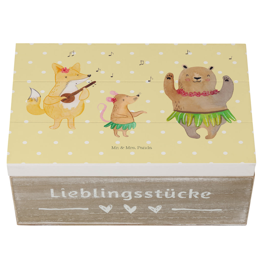 Holzkiste Waldtiere Aloha Holzkiste, Kiste, Schatzkiste, Truhe, Schatulle, XXL, Erinnerungsbox, Erinnerungskiste, Dekokiste, Aufbewahrungsbox, Tiermotive, Gute Laune, lustige Sprüche, Tiere, Wald, Waldtiere, Musik, Aloha, Bär, Hase, Igel, Tanzen, Leben, Lachen