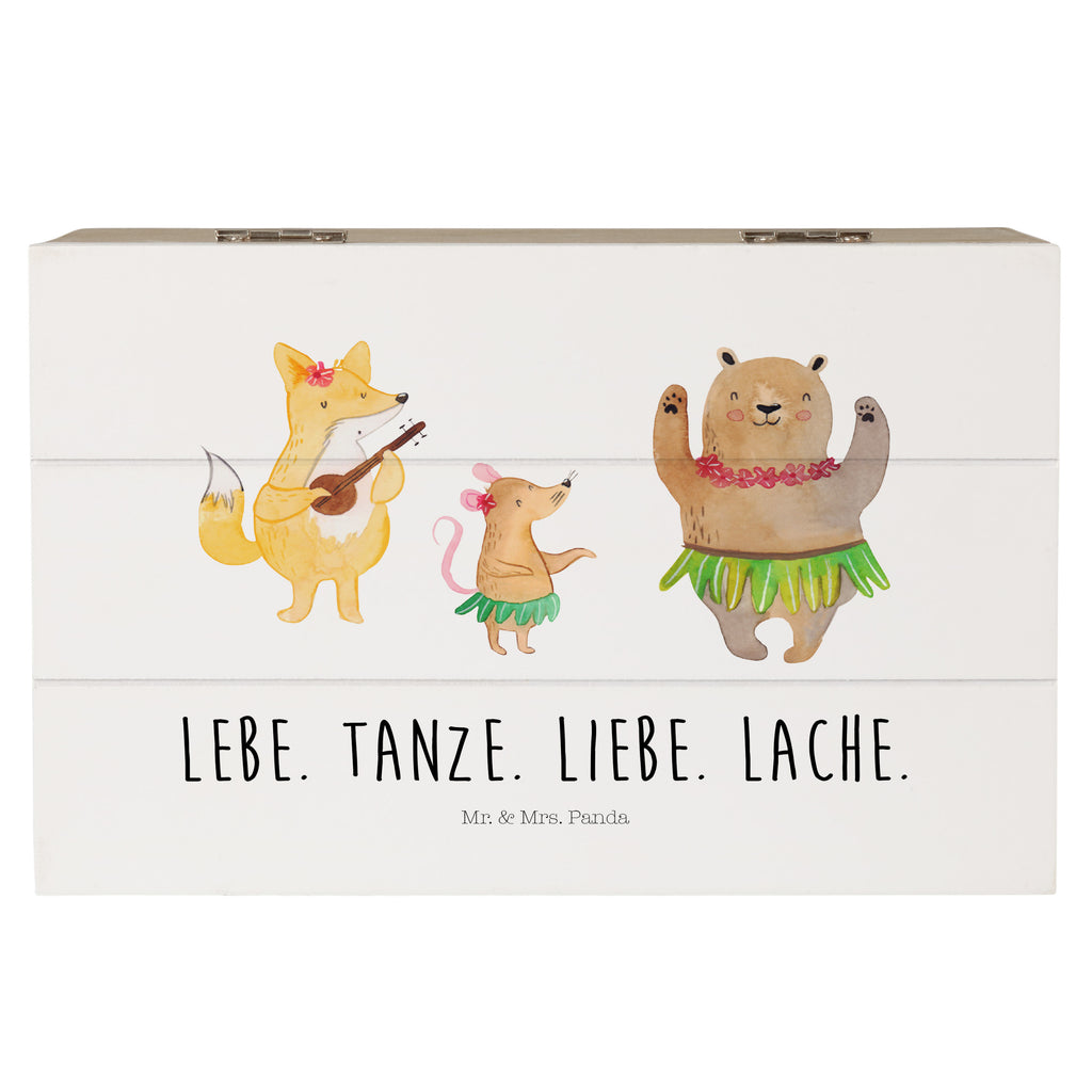 Holzkiste Waldtiere Aloha Holzkiste, Kiste, Schatzkiste, Truhe, Schatulle, XXL, Erinnerungsbox, Erinnerungskiste, Dekokiste, Aufbewahrungsbox, Tiermotive, Gute Laune, lustige Sprüche, Tiere, Wald, Waldtiere, Musik, Aloha, Bär, Hase, Igel, Tanzen, Leben, Lachen