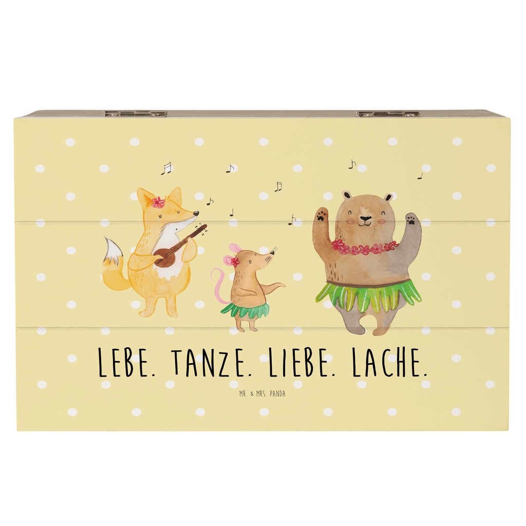 Holzkiste Waldtiere Aloha Holzkiste, Kiste, Schatzkiste, Truhe, Schatulle, XXL, Erinnerungsbox, Erinnerungskiste, Dekokiste, Aufbewahrungsbox, Tiermotive, Gute Laune, lustige Sprüche, Tiere, Wald, Waldtiere, Musik, Aloha, Bär, Hase, Igel, Tanzen, Leben, Lachen