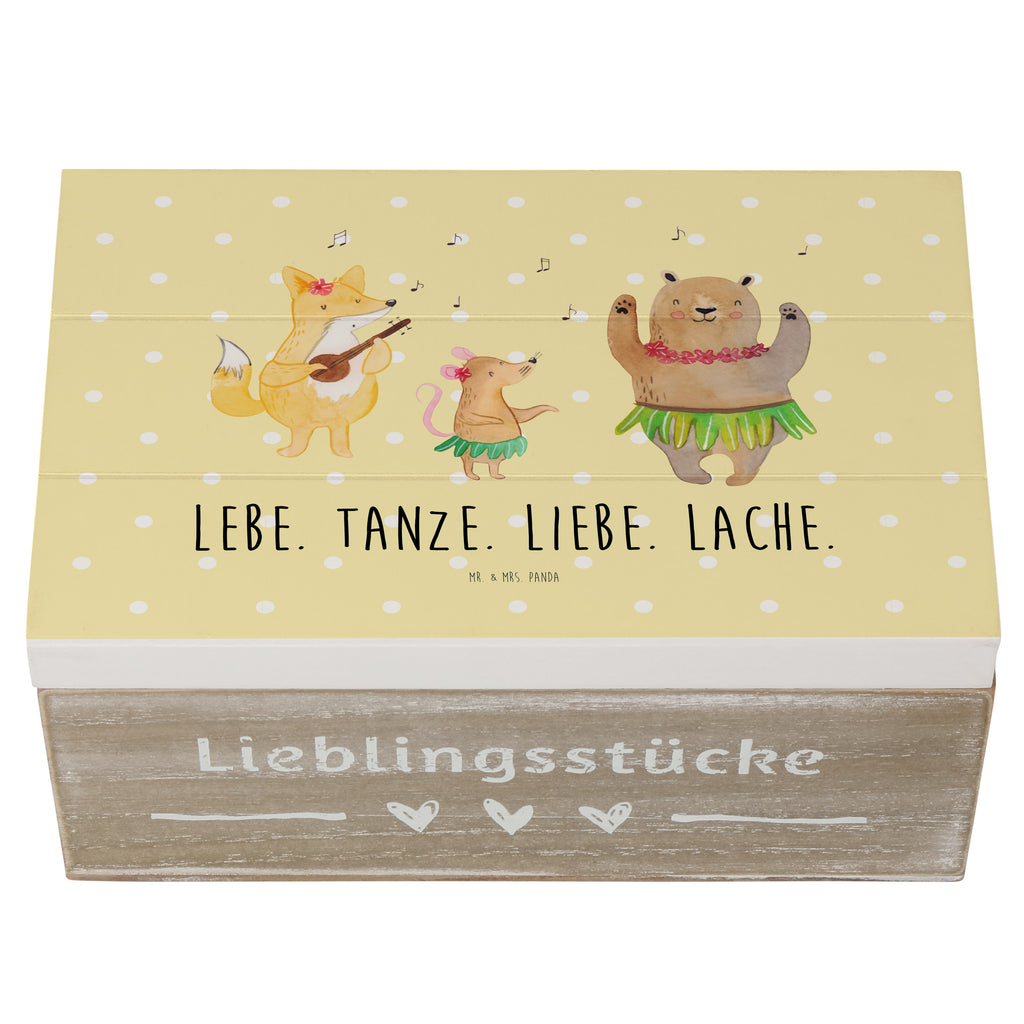 Holzkiste Waldtiere Aloha Holzkiste, Kiste, Schatzkiste, Truhe, Schatulle, XXL, Erinnerungsbox, Erinnerungskiste, Dekokiste, Aufbewahrungsbox, Tiermotive, Gute Laune, lustige Sprüche, Tiere, Wald, Waldtiere, Musik, Aloha, Bär, Hase, Igel, Tanzen, Leben, Lachen