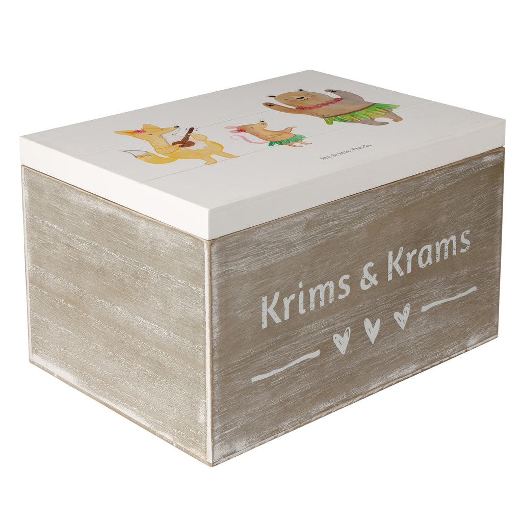 Holzkiste Waldtiere Aloha Holzkiste, Kiste, Schatzkiste, Truhe, Schatulle, XXL, Erinnerungsbox, Erinnerungskiste, Dekokiste, Aufbewahrungsbox, Tiermotive, Gute Laune, lustige Sprüche, Tiere, Wald, Waldtiere, Musik, Aloha, Bär, Hase, Igel, Tanzen, Leben, Lachen