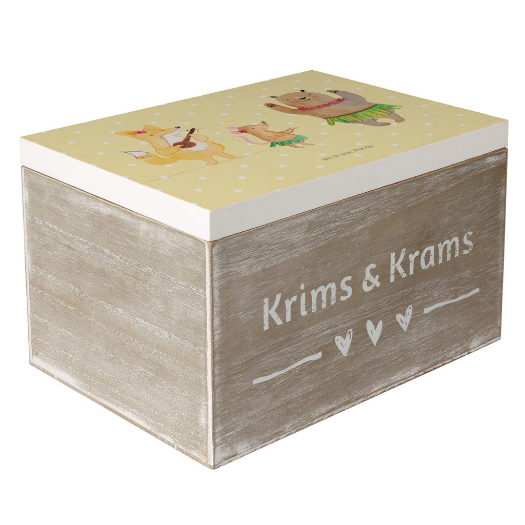 Holzkiste Waldtiere Aloha Holzkiste, Kiste, Schatzkiste, Truhe, Schatulle, XXL, Erinnerungsbox, Erinnerungskiste, Dekokiste, Aufbewahrungsbox, Tiermotive, Gute Laune, lustige Sprüche, Tiere, Wald, Waldtiere, Musik, Aloha, Bär, Hase, Igel, Tanzen, Leben, Lachen
