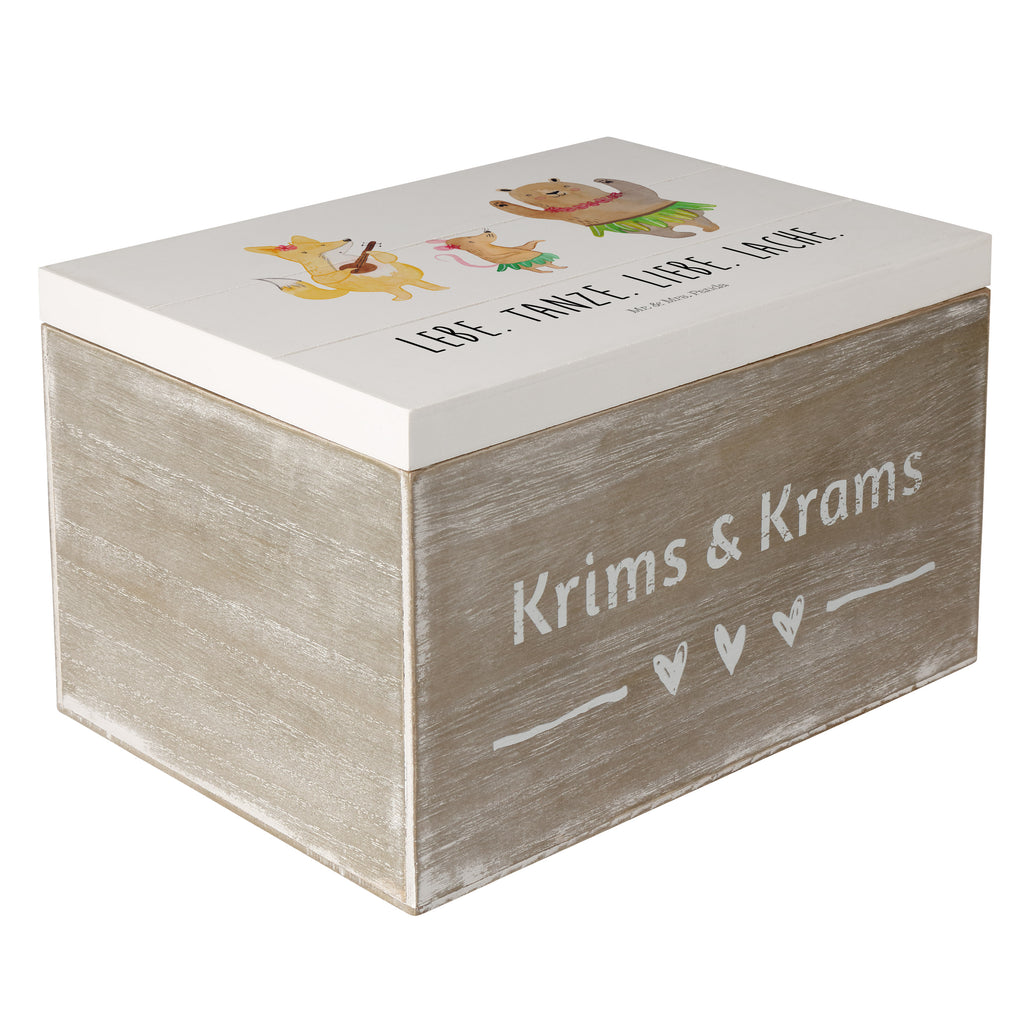 Holzkiste Waldtiere Aloha Holzkiste, Kiste, Schatzkiste, Truhe, Schatulle, XXL, Erinnerungsbox, Erinnerungskiste, Dekokiste, Aufbewahrungsbox, Tiermotive, Gute Laune, lustige Sprüche, Tiere, Wald, Waldtiere, Musik, Aloha, Bär, Hase, Igel, Tanzen, Leben, Lachen