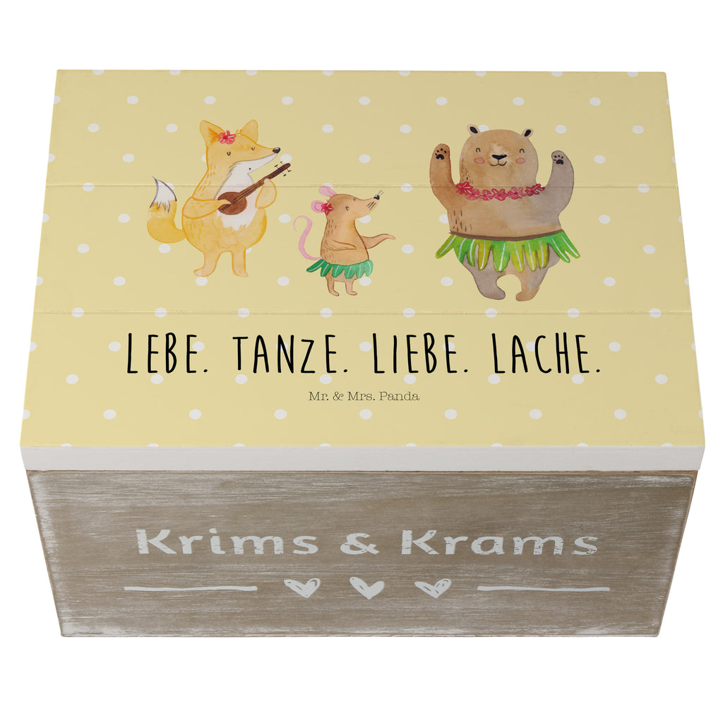 Holzkiste Waldtiere Aloha Holzkiste, Kiste, Schatzkiste, Truhe, Schatulle, XXL, Erinnerungsbox, Erinnerungskiste, Dekokiste, Aufbewahrungsbox, Tiermotive, Gute Laune, lustige Sprüche, Tiere, Wald, Waldtiere, Musik, Aloha, Bär, Hase, Igel, Tanzen, Leben, Lachen