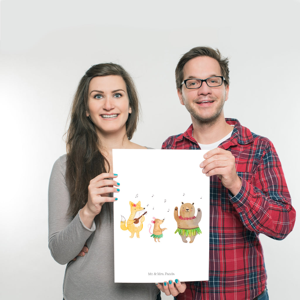 Poster Waldtiere Aloha Poster, Wandposter, Bild, Wanddeko, Küchenposter, Kinderposter, Wanddeko Bild, Raumdekoration, Wanddekoration, Handgemaltes Poster, Mr. & Mrs. Panda Poster, Designposter, Kunstdruck, Posterdruck, Tiermotive, Gute Laune, lustige Sprüche, Tiere, Wald, Waldtiere, Musik, Aloha, Bär, Hase, Igel, Tanzen, Leben, Lachen