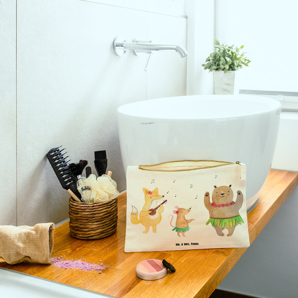 Schminktasche Waldtiere Aloha Schminktasche, Kosmetiktasche, Kosmetikbeutel, Stiftemäppchen, Etui, Federmappe, Makeup, XXL, Schminketui, Kosmetiketui, Schlamperetui, Tiermotive, Gute Laune, lustige Sprüche, Tiere, Wald, Waldtiere, Musik, Aloha, Bär, Hase, Igel, Tanzen, Leben, Lachen