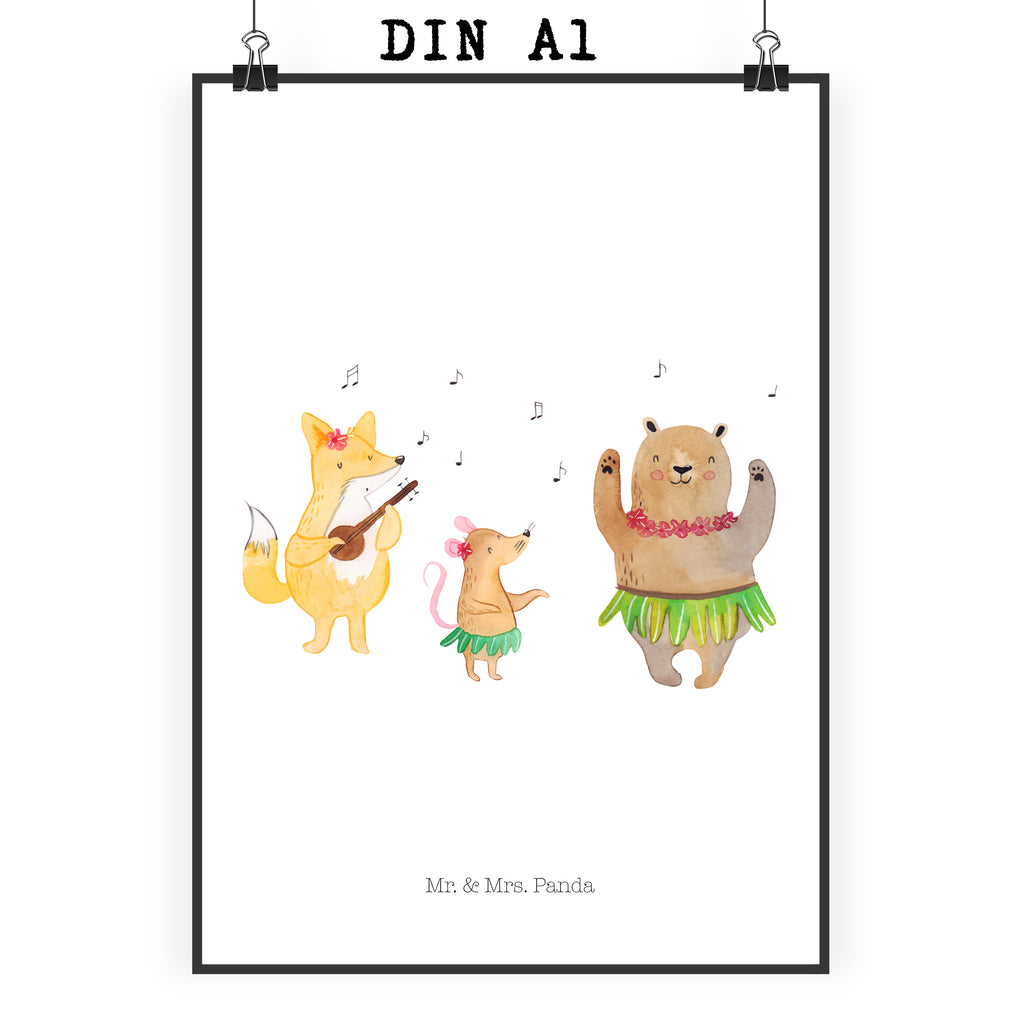 Poster Waldtiere Aloha Poster, Wandposter, Bild, Wanddeko, Küchenposter, Kinderposter, Wanddeko Bild, Raumdekoration, Wanddekoration, Handgemaltes Poster, Mr. & Mrs. Panda Poster, Designposter, Kunstdruck, Posterdruck, Tiermotive, Gute Laune, lustige Sprüche, Tiere, Wald, Waldtiere, Musik, Aloha, Bär, Hase, Igel, Tanzen, Leben, Lachen