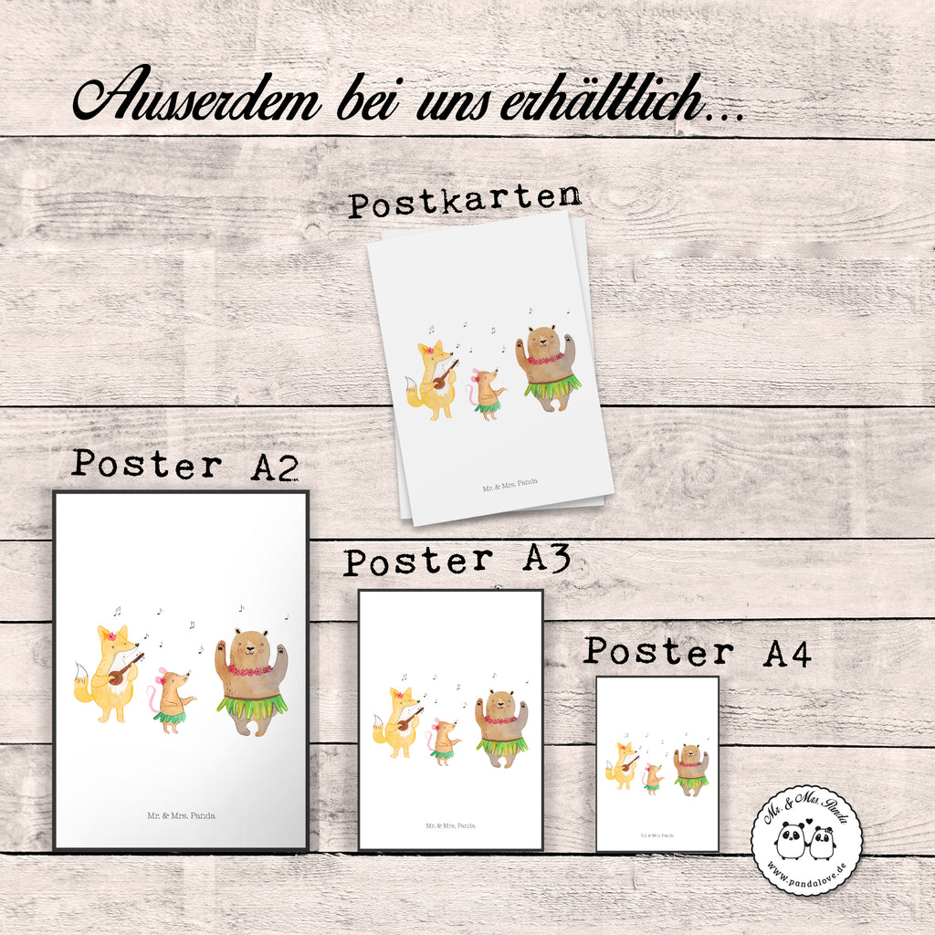Poster Waldtiere Aloha Poster, Wandposter, Bild, Wanddeko, Küchenposter, Kinderposter, Wanddeko Bild, Raumdekoration, Wanddekoration, Handgemaltes Poster, Mr. & Mrs. Panda Poster, Designposter, Kunstdruck, Posterdruck, Tiermotive, Gute Laune, lustige Sprüche, Tiere, Wald, Waldtiere, Musik, Aloha, Bär, Hase, Igel, Tanzen, Leben, Lachen
