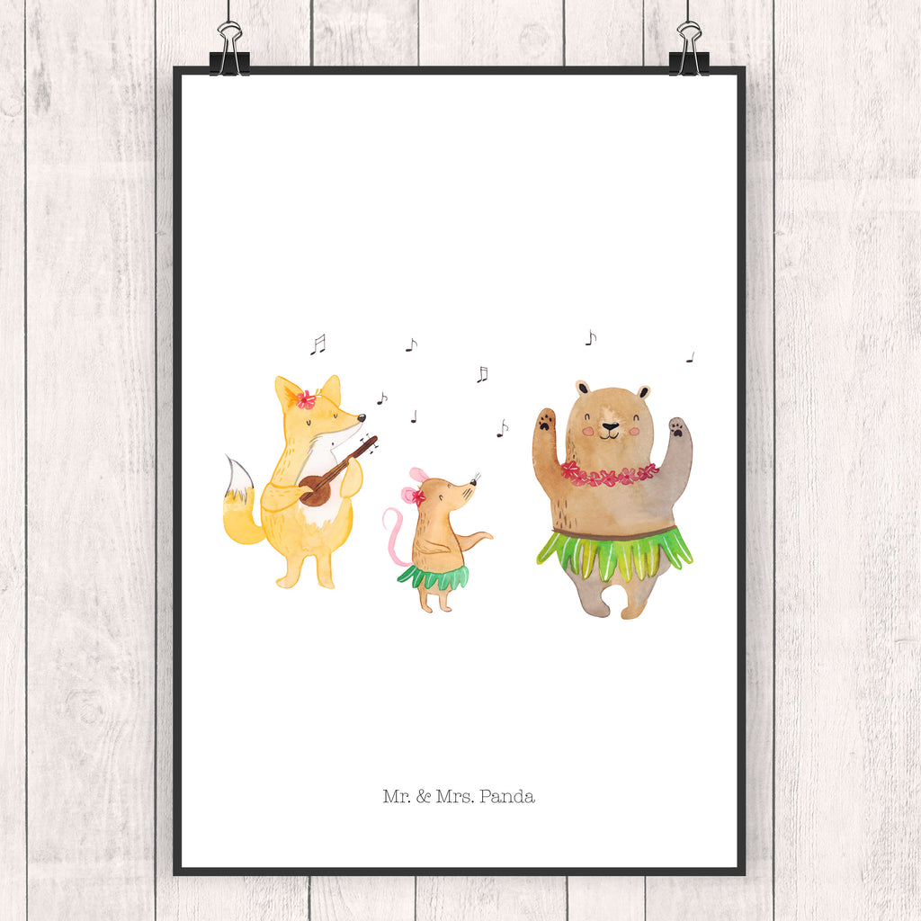 Poster Waldtiere Aloha Poster, Wandposter, Bild, Wanddeko, Küchenposter, Kinderposter, Wanddeko Bild, Raumdekoration, Wanddekoration, Handgemaltes Poster, Mr. & Mrs. Panda Poster, Designposter, Kunstdruck, Posterdruck, Tiermotive, Gute Laune, lustige Sprüche, Tiere, Wald, Waldtiere, Musik, Aloha, Bär, Hase, Igel, Tanzen, Leben, Lachen