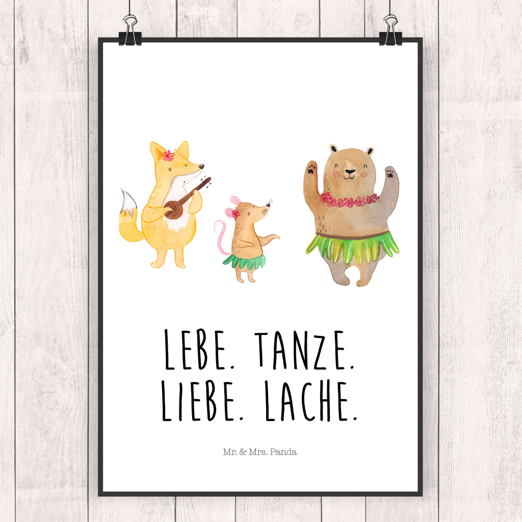 Poster Waldtiere Aloha Poster, Wandposter, Bild, Wanddeko, Küchenposter, Kinderposter, Wanddeko Bild, Raumdekoration, Wanddekoration, Handgemaltes Poster, Mr. & Mrs. Panda Poster, Designposter, Kunstdruck, Posterdruck, Tiermotive, Gute Laune, lustige Sprüche, Tiere, Wald, Waldtiere, Musik, Aloha, Bär, Hase, Igel, Tanzen, Leben, Lachen