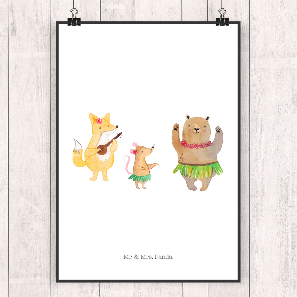 Poster Waldtiere Aloha Poster, Wandposter, Bild, Wanddeko, Küchenposter, Kinderposter, Wanddeko Bild, Raumdekoration, Wanddekoration, Handgemaltes Poster, Mr. & Mrs. Panda Poster, Designposter, Kunstdruck, Posterdruck, Tiermotive, Gute Laune, lustige Sprüche, Tiere, Wald, Waldtiere, Musik, Aloha, Bär, Hase, Igel, Tanzen, Leben, Lachen