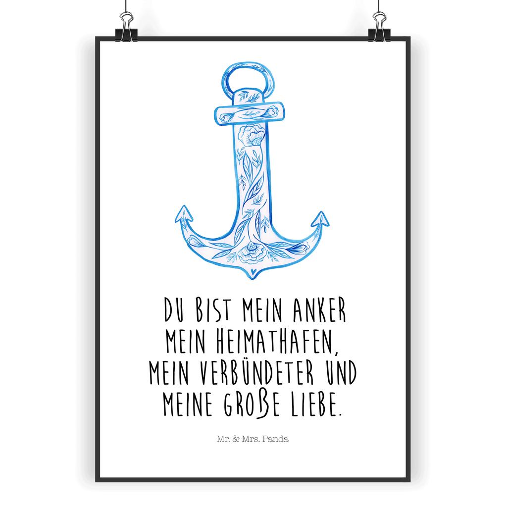 Poster Anker Blau Poster, Wandposter, Bild, Wanddeko, Küchenposter, Kinderposter, Wanddeko Bild, Raumdekoration, Wanddekoration, Handgemaltes Poster, Mr. & Mrs. Panda Poster, Designposter, Kunstdruck, Posterdruck, Tiermotive, Gute Laune, lustige Sprüche, Tiere