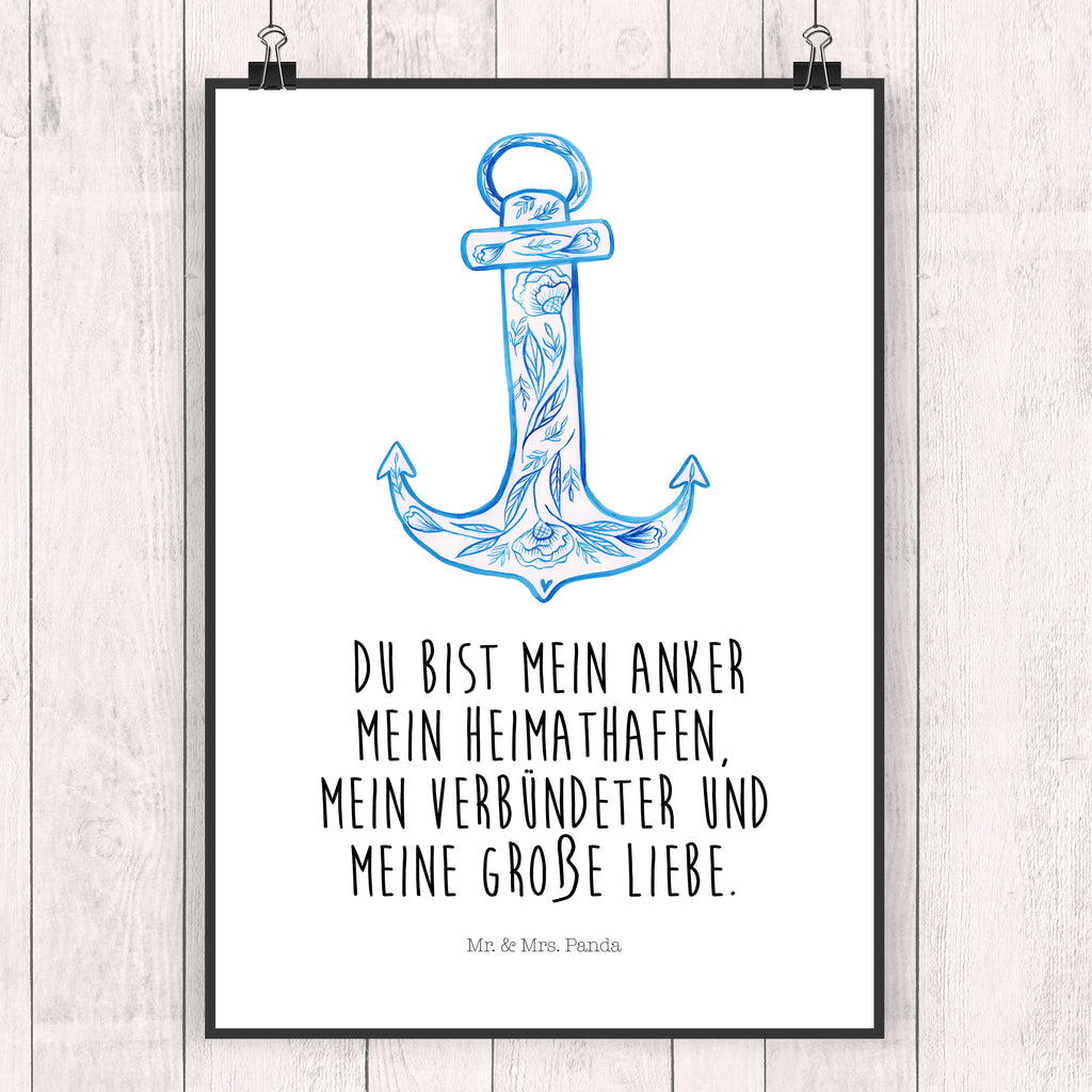 Poster Anker Blau Poster, Wandposter, Bild, Wanddeko, Küchenposter, Kinderposter, Wanddeko Bild, Raumdekoration, Wanddekoration, Handgemaltes Poster, Mr. & Mrs. Panda Poster, Designposter, Kunstdruck, Posterdruck, Tiermotive, Gute Laune, lustige Sprüche, Tiere
