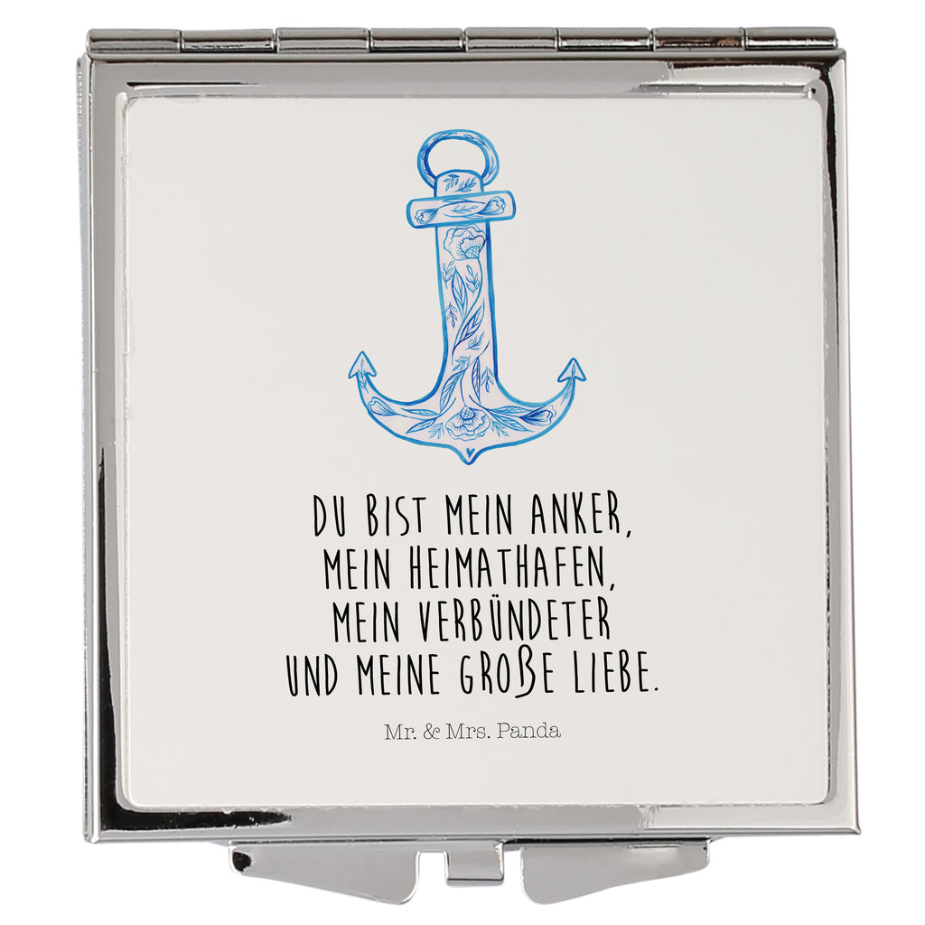 Handtaschenspiegel quadratisch Anker Blau Spiegel, Handtasche, Quadrat, silber, schminken, Schminkspiegel, Tiermotive, Gute Laune, lustige Sprüche, Tiere