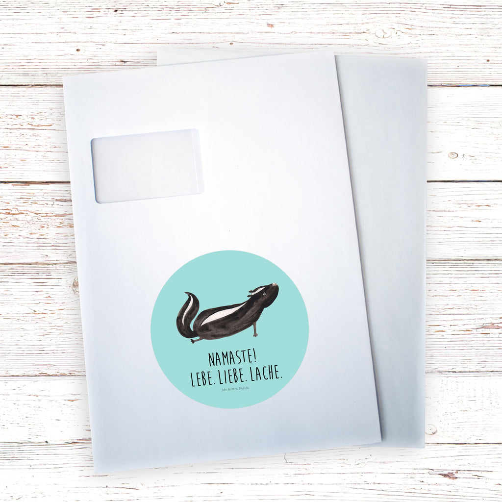 40mm Rund Aufkleber Stinktier Yoga Sticker, Aufkleber, Etikett, Kinder, rund, Stinktier, Skunk, Wildtier, Raubtier, Stinker, Stinki, Yoga, Namaste, Lebe, Liebe, Lache