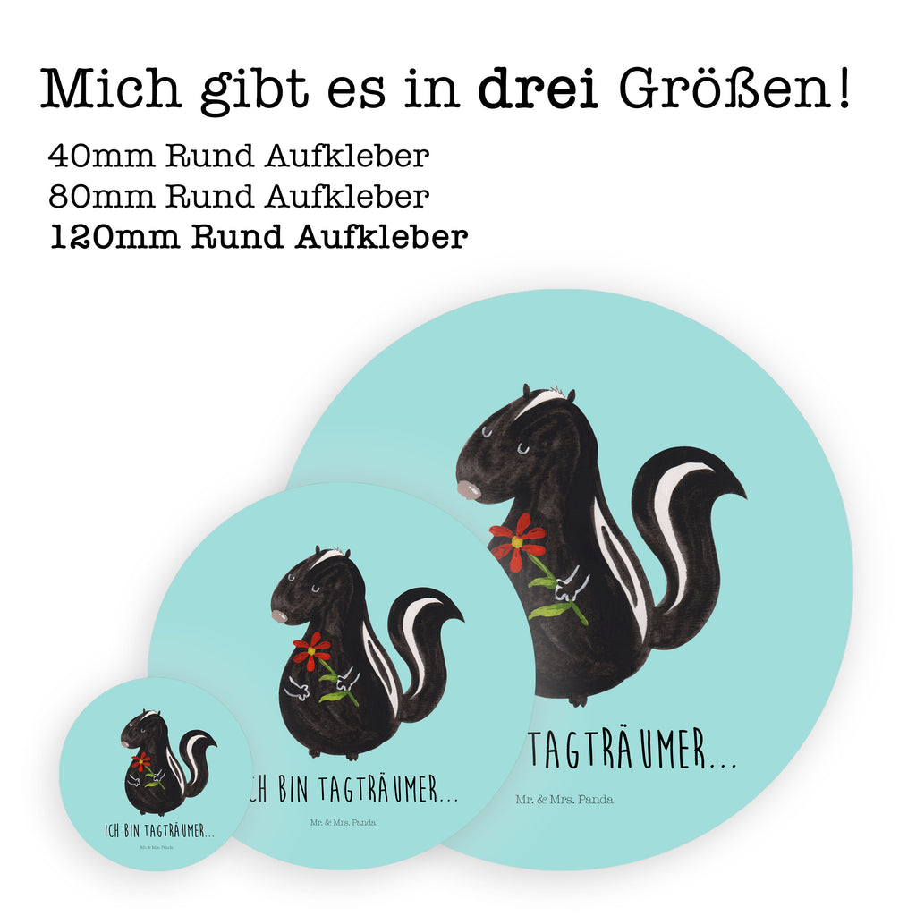 120mm Rund Aufkleber Stinktier Blume Sticker, Aufkleber, Etikett, Kinder, rund, Stinktier, Skunk, Wildtier, Raubtier, Stinker, Stinki, Tagträumer, verträumt, Dreams, Träume