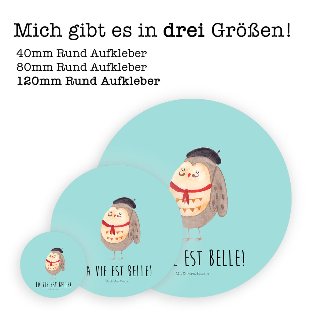 120mm Rund Aufkleber Eule Französisch Sticker, Aufkleber, Etikett, Kinder, rund, Eule, Eulen, Eule Deko, Owl, hibou, La vie est belle, das Leben ist schön, Spruch schön, Spruch Französisch, Frankreich