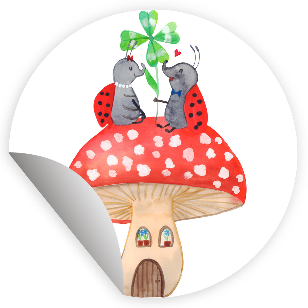 120mm Rund Aufkleber Marienkäfer Paar Fliegenpilz Sticker, Aufkleber, Etikett, Kinder, rund, süße Tiermotive, gute Laune, lustige Sprüche, Tiere, Haus, Wohnung, zuhause, Fliegenpilz, Marienkäfer, Fleigenpilzhaus