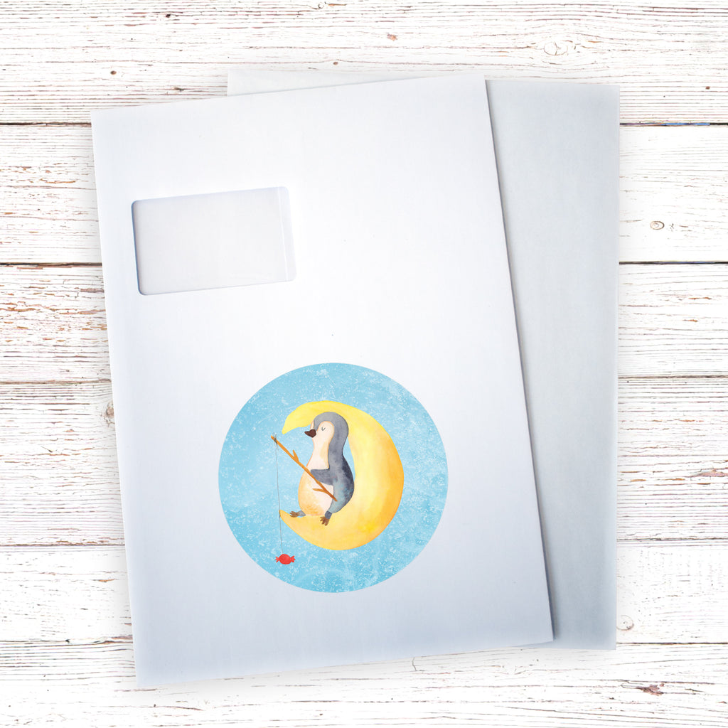 80mm Rund Aufkleber Pinguin Mond Sticker, Aufkleber, Etikett, Pinguin, Pinguine, Spruch, schlafen, Nachtruhe, Einschlafen, Schlafzimmer, Schlafstörungen, Gästezimmer