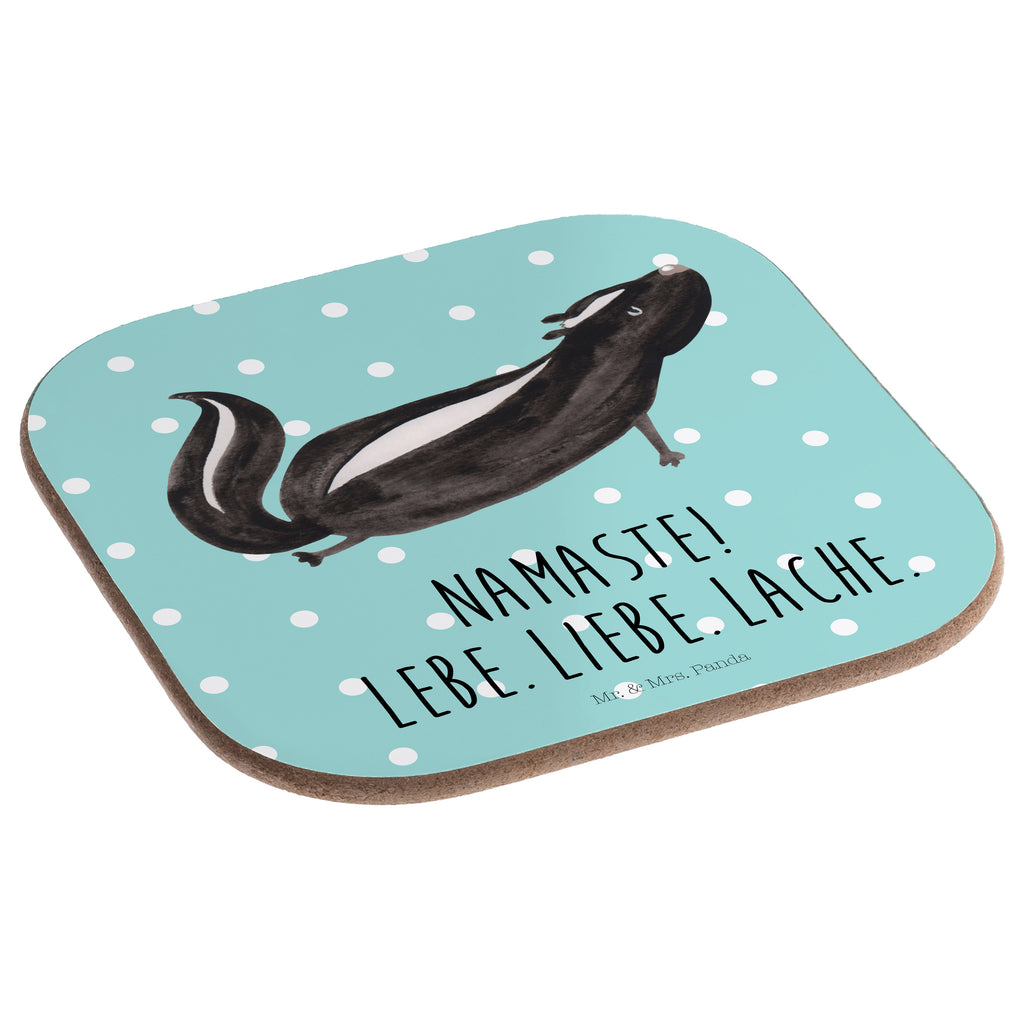 Quadratische Untersetzer Stinktier Yoga Bierdeckel, Glasuntersetzer, Untersetzer Gläser, Getränkeuntersetzer, Stinktier, Skunk, Wildtier, Raubtier, Stinker, Stinki, Yoga, Namaste, Lebe, Liebe, Lache