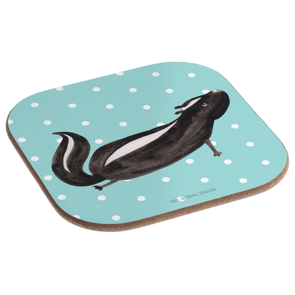 Quadratische Untersetzer Stinktier Yoga Bierdeckel, Glasuntersetzer, Untersetzer Gläser, Getränkeuntersetzer, Stinktier, Skunk, Wildtier, Raubtier, Stinker, Stinki, Yoga, Namaste, Lebe, Liebe, Lache