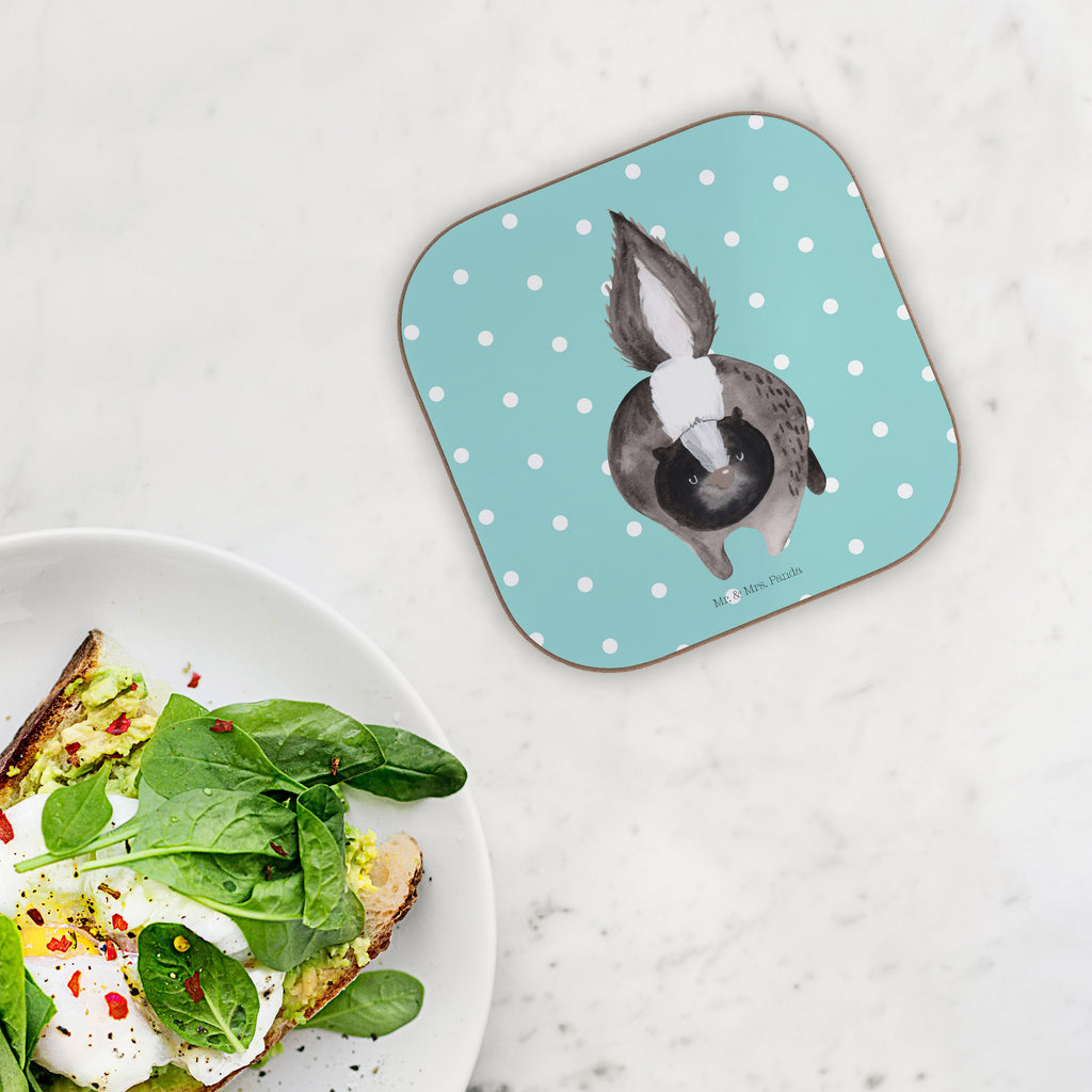 Quadratische Untersetzer Stinktier Angriff Bierdeckel, Glasuntersetzer, Untersetzer Gläser, Getränkeuntersetzer, Stinktier, Skunk, Wildtier, Raubtier, Stinker, Stinki, wütend, Drohung