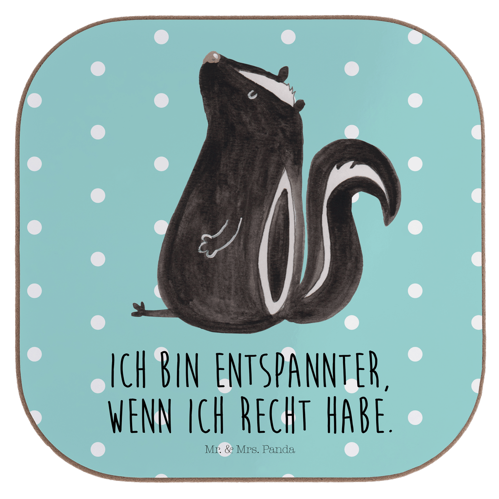 Quadratische Untersetzer Stinktier sitzend Bierdeckel, Glasuntersetzer, Untersetzer Gläser, Getränkeuntersetzer, Stinktier, Skunk, Wildtier, Raubtier, Stinker, Stinki, Spruch, Büro, Recht, Besserwisser