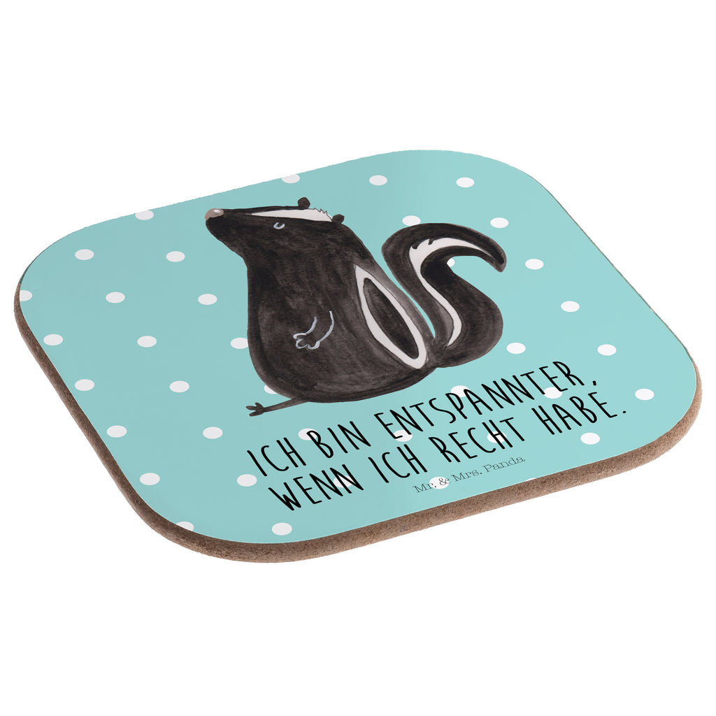 Quadratische Untersetzer Stinktier sitzend Bierdeckel, Glasuntersetzer, Untersetzer Gläser, Getränkeuntersetzer, Stinktier, Skunk, Wildtier, Raubtier, Stinker, Stinki, Spruch, Büro, Recht, Besserwisser
