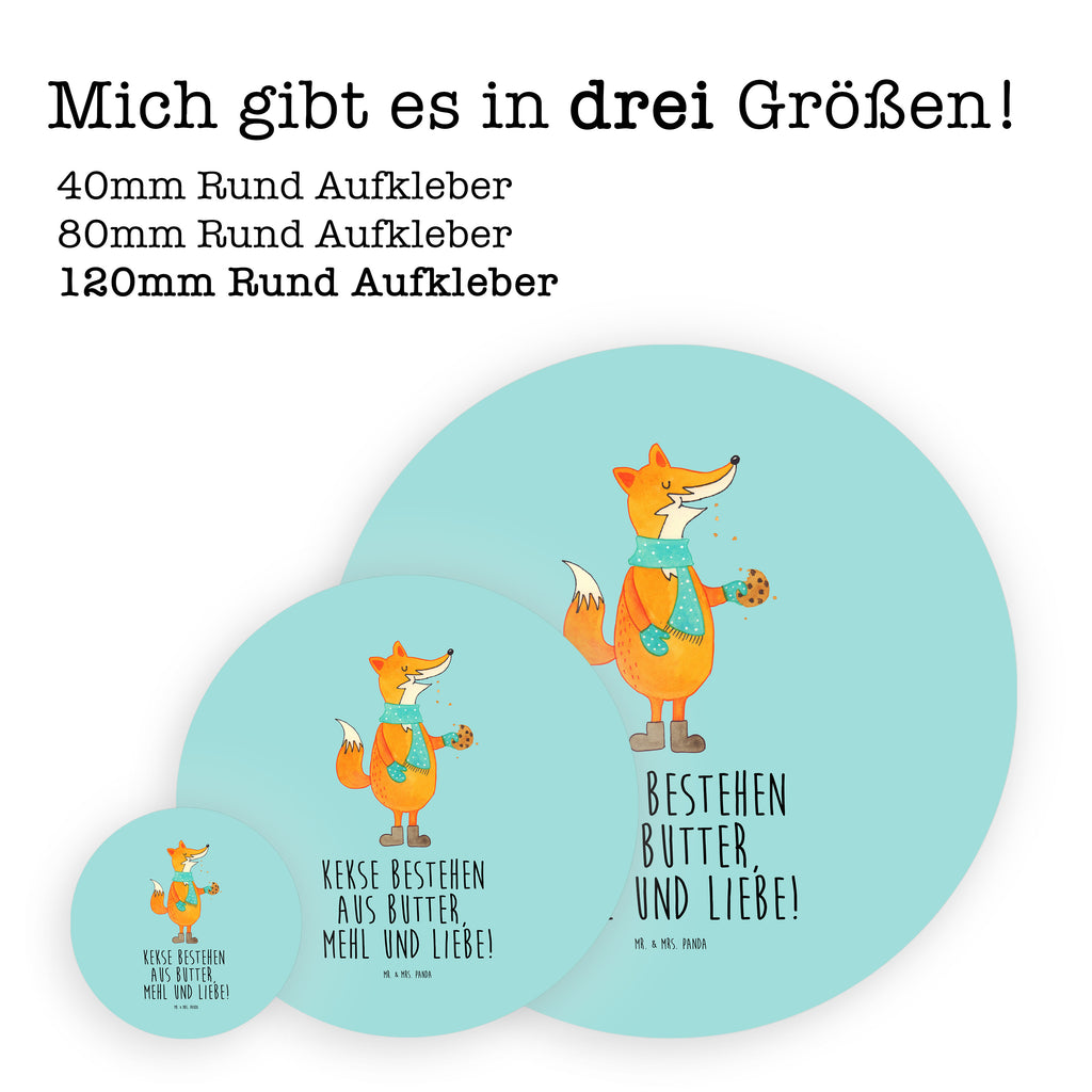 120mm Rund Aufkleber Fuchs Keks Sticker, Aufkleber, Etikett, Kinder, rund, Fuchs, Füchse, Backen Spruch, Kekse, Winter, Weihnachtszeit, Plätzchen, Liebe, Küche Deko