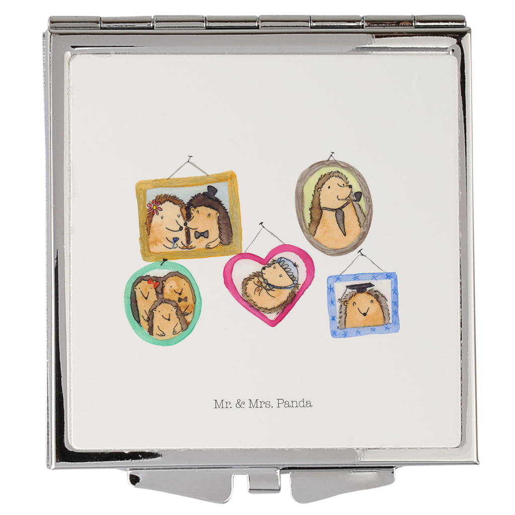 Handtaschenspiegel quadratisch Igel Familie Spiegel, Handtasche, Quadrat, silber, schminken, Schminkspiegel, Familie, Vatertag, Muttertag, Bruder, Schwester, Mama, Papa, Oma, Opa, Liebe, Igel, Bilder, Zusammenhalt, Glück