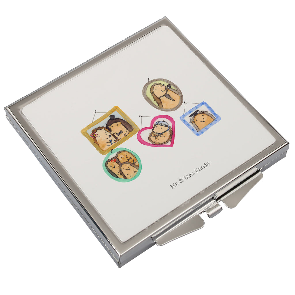 Handtaschenspiegel quadratisch Igel Familie Spiegel, Handtasche, Quadrat, silber, schminken, Schminkspiegel, Familie, Vatertag, Muttertag, Bruder, Schwester, Mama, Papa, Oma, Opa, Liebe, Igel, Bilder, Zusammenhalt, Glück
