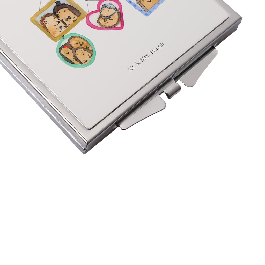 Handtaschenspiegel quadratisch Igel Familie Spiegel, Handtasche, Quadrat, silber, schminken, Schminkspiegel, Familie, Vatertag, Muttertag, Bruder, Schwester, Mama, Papa, Oma, Opa, Liebe, Igel, Bilder, Zusammenhalt, Glück