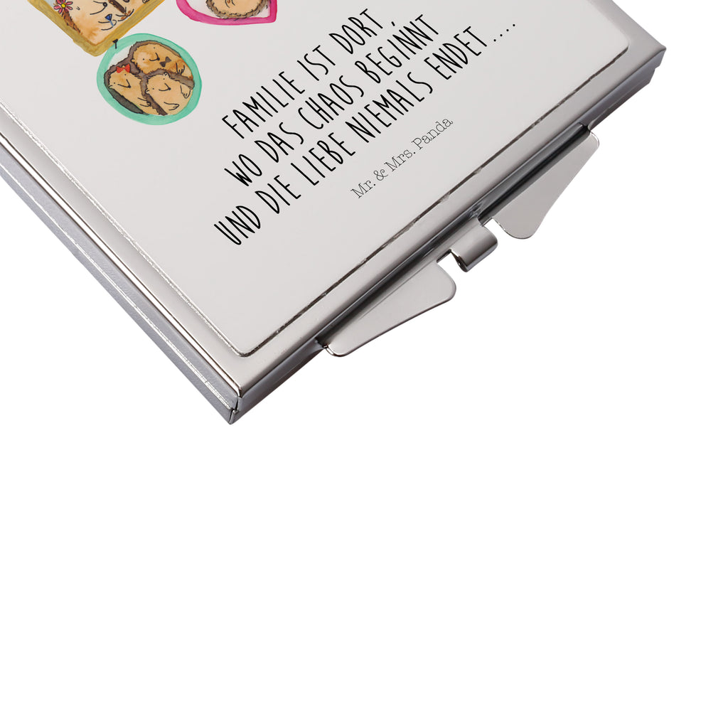 Handtaschenspiegel quadratisch Igel Familie Spiegel, Handtasche, Quadrat, silber, schminken, Schminkspiegel, Familie, Vatertag, Muttertag, Bruder, Schwester, Mama, Papa, Oma, Opa, Liebe, Igel, Bilder, Zusammenhalt, Glück