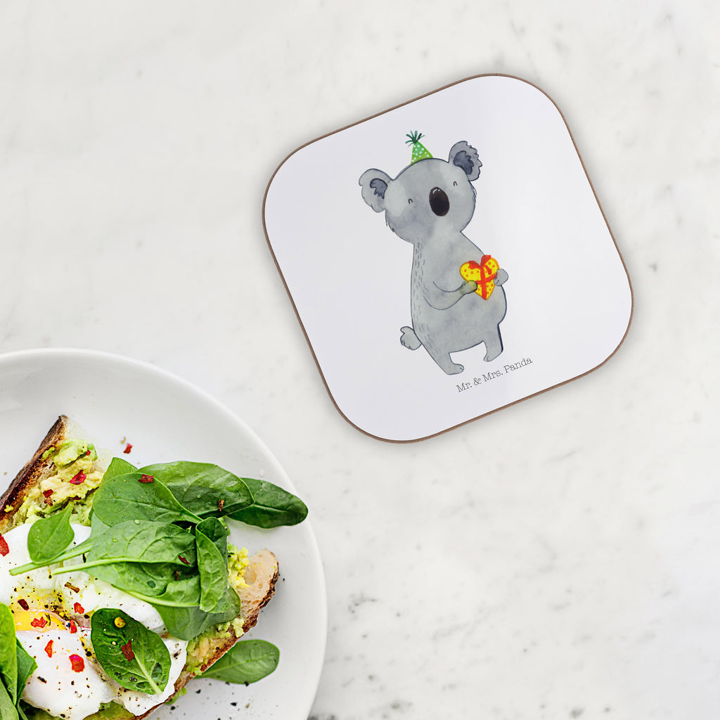 Quadratische Untersetzer Koala Geschenk Bierdeckel, Glasuntersetzer, Untersetzer Gläser, Getränkeuntersetzer, Koala, Koalabär, Geschenk, Geburtstag, Party