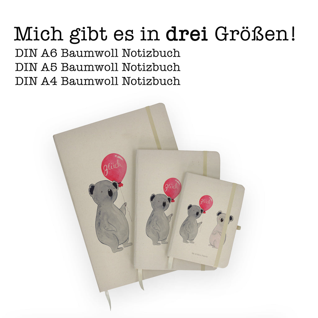 DIN A4 Baumwoll Notizbuch Koala Luftballon Notizen, Eintragebuch, Tagebuch, Notizblock, Adressbuch, Journal, Kladde, Skizzenbuch, Notizheft, Schreibbuch, Schreibheft, Koala, Koalabär, Luftballon, Party, Geburtstag, Geschenk