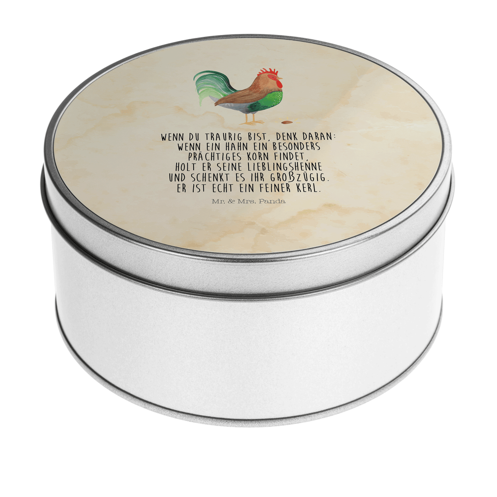 Blechdose rund Hahn mit Korn Metalldose, Keksdose, Dose, Vorratsdose, Geschenkbox, Bauernhof, Hoftiere, Landwirt, Landwirtin, Hahn, Korn, Henne, Eier, Natur