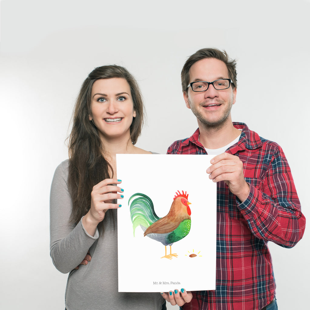 Poster Hahn mit Korn Poster, Wandposter, Bild, Wanddeko, Küchenposter, Kinderposter, Wanddeko Bild, Raumdekoration, Wanddekoration, Handgemaltes Poster, Mr. & Mrs. Panda Poster, Designposter, Kunstdruck, Posterdruck, Bauernhof, Hoftiere, Landwirt, Landwirtin, Hahn, Korn, Henne, Eier, Natur