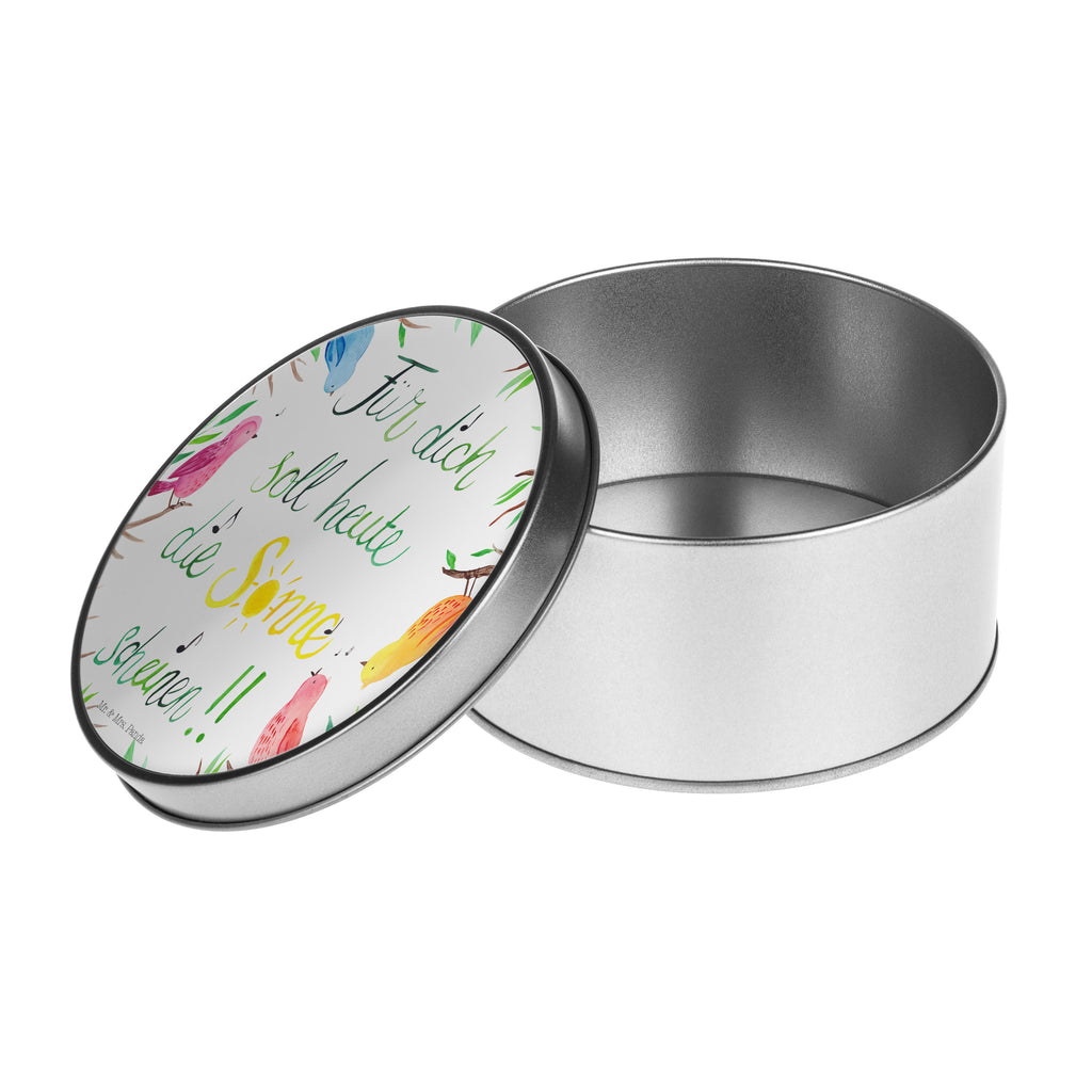 Blechdose rund Vögel Sonne Metalldose, Keksdose, Dose, Vorratsdose, Geschenkbox, Blumen Deko, Frühlings Deko, Sommer Deko, Dekoration, positive Botschaft, Naturliebhaber, Outdoor, Natur, Abenteuer