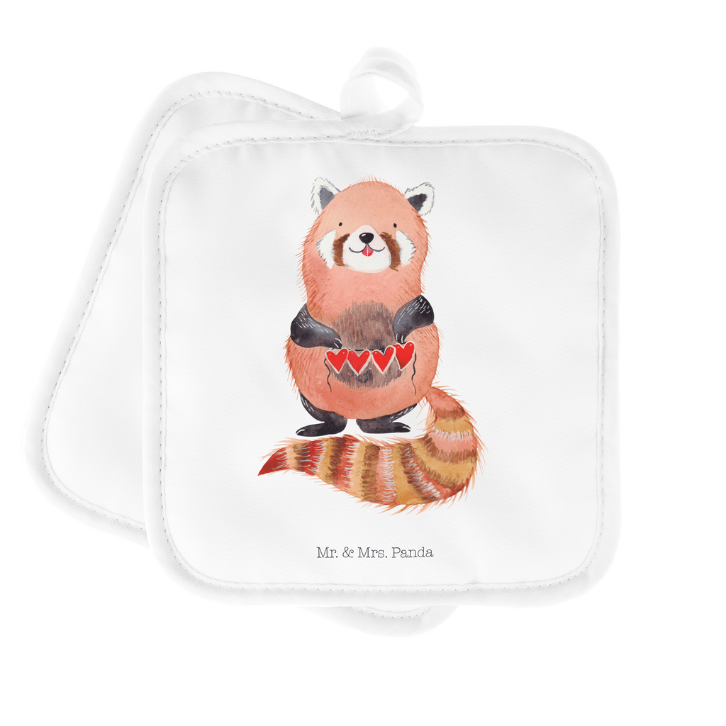 2er Set Topflappen  Roter Panda Topflappen, Topfuntersetzer, Ofenhandschuh, Topflappen Set, Topflappen lustig, Topflappen mit Spruch, Tiermotive, Gute Laune, lustige Sprüche, Tiere, Panda, Liebe, Rot, Herz, Liebling, Lieblingsmensch