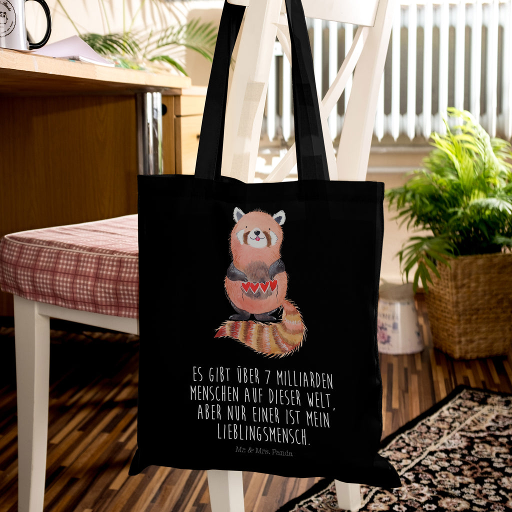Tragetasche Roter Panda Beuteltasche, Beutel, Einkaufstasche, Jutebeutel, Stoffbeutel, Tiermotive, Gute Laune, lustige Sprüche, Tiere, Panda, Liebe, Rot, Herz, Liebling, Lieblingsmensch