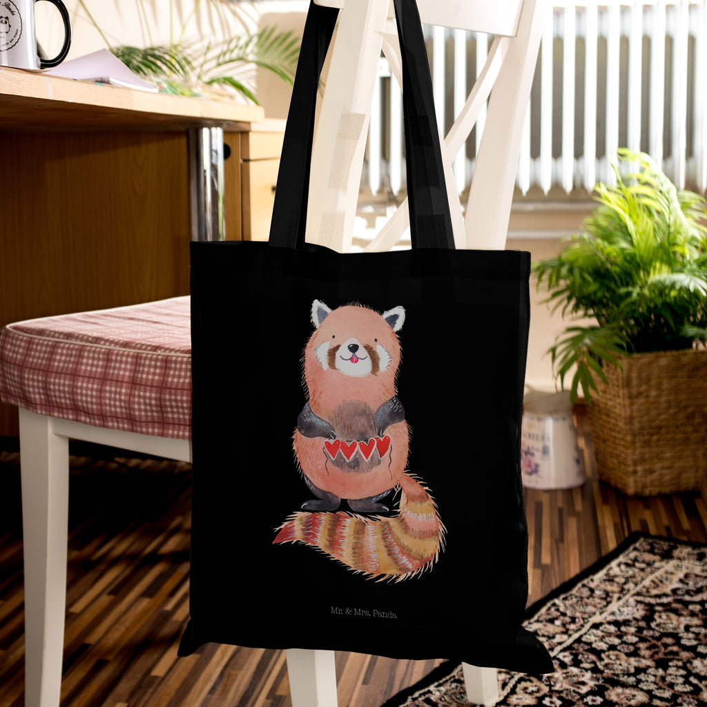 Tragetasche Roter Panda Beuteltasche, Beutel, Einkaufstasche, Jutebeutel, Stoffbeutel, Tiermotive, Gute Laune, lustige Sprüche, Tiere, Panda, Liebe, Rot, Herz, Liebling, Lieblingsmensch